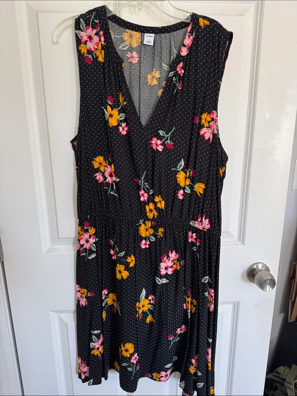 Old Navy Black Midi Dress with Pink & Yellow Floral Print
